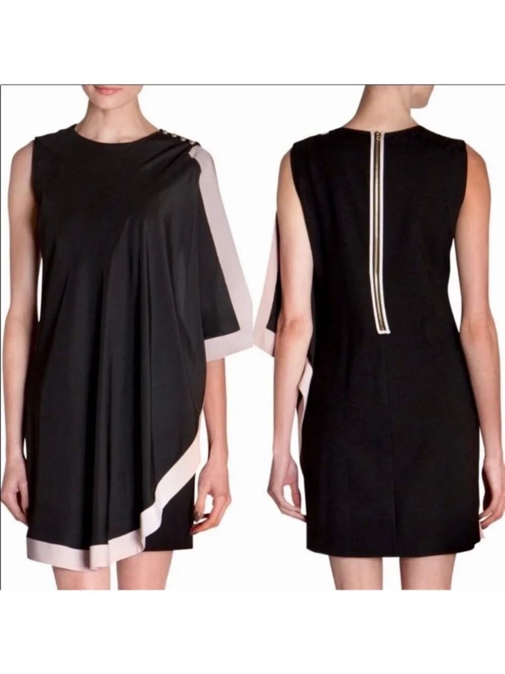 New $295 Ted Baker Women's Black Betriss One Side Draped Dress Sizes 2